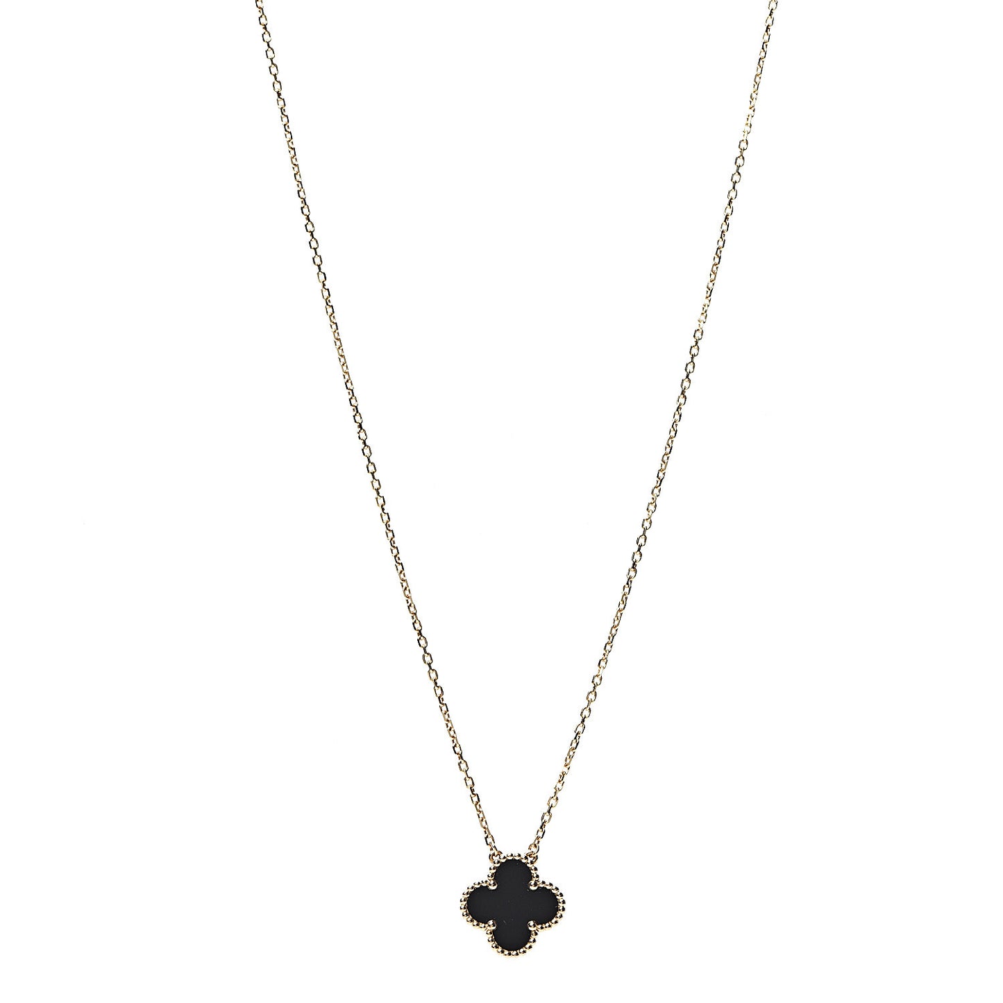 18K Yellow Gold Black Onyx Vintage Alhambra Pendant Necklace