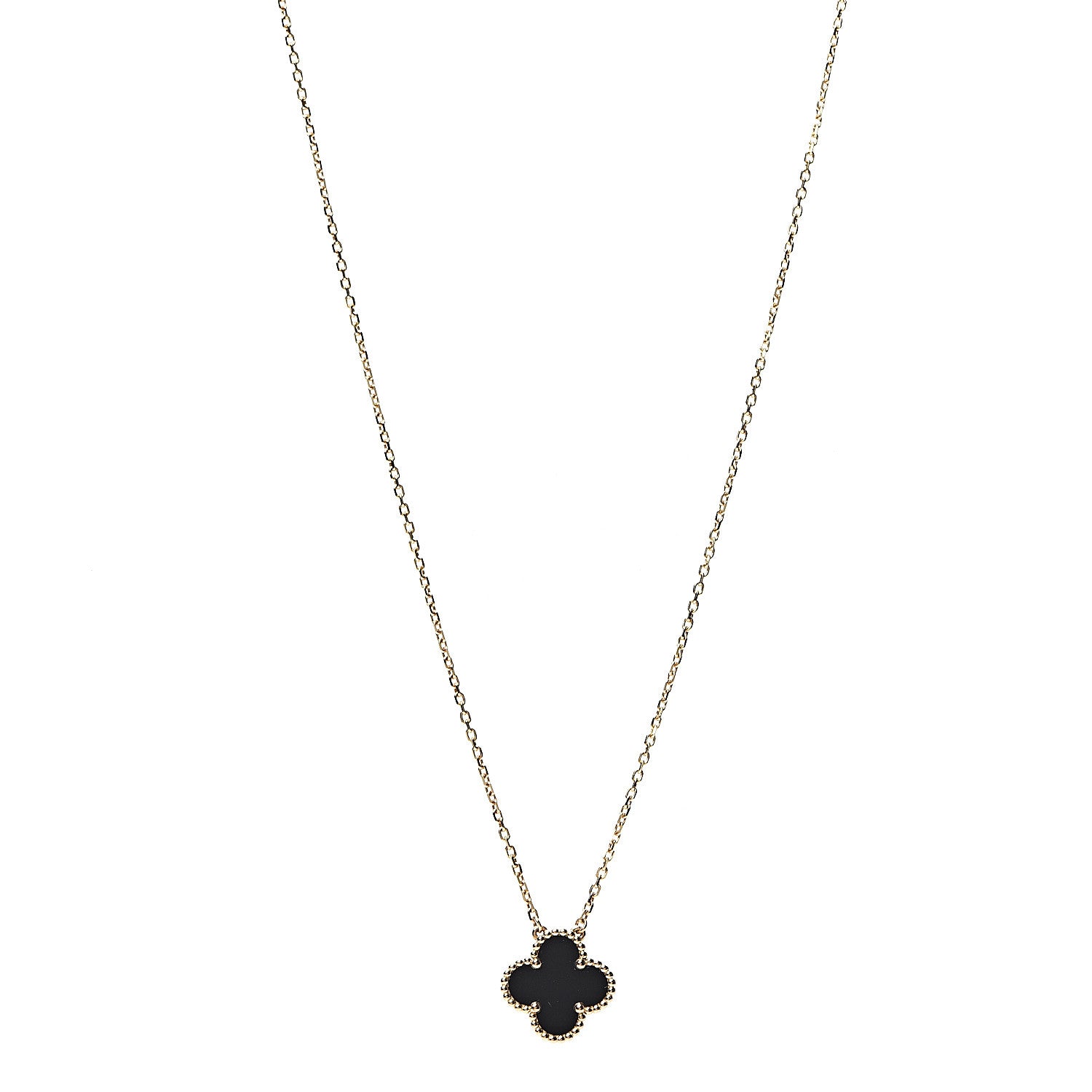 Van Cleef & Arpels 18K Yellow Gold Black Onyx Vintage Alhambra Pendant Necklace 1 of 5