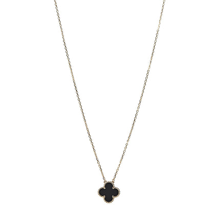 Van Cleef & Arpels 18K Yellow Gold Black Onyx Vintage Alhambra Pendant Necklace 1 of 5