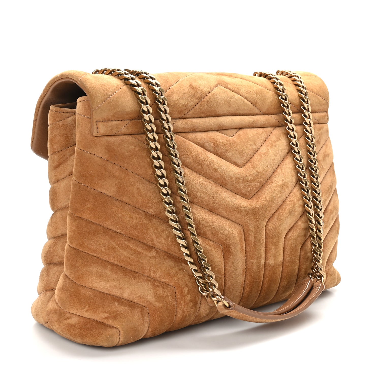Suede Y Quilted Monogram Medium Loulou Chain Satchel Cinnamon