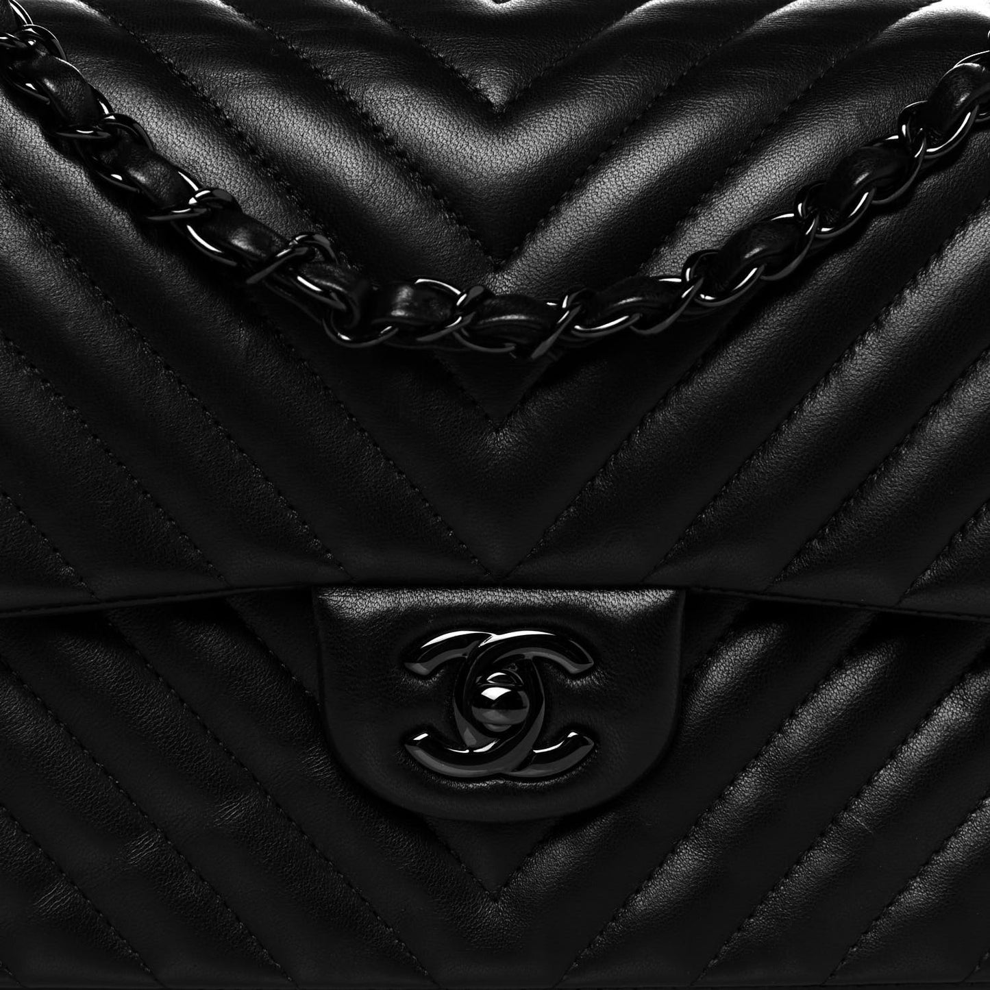 Lambskin Chevron Quilted Medium Double Flap So Black