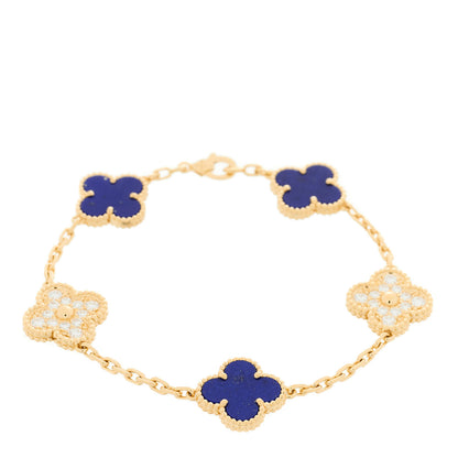 Van Cleef & Arpels 18K Yellow Gold Diamond Lapis Lazuli 5 Motifs Vintage Alhambra Bracelet 1 of 10