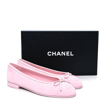Chanel Suede Calfskin Cap Toe CC Ballerina Flats 38 Light Pink 9 of 9