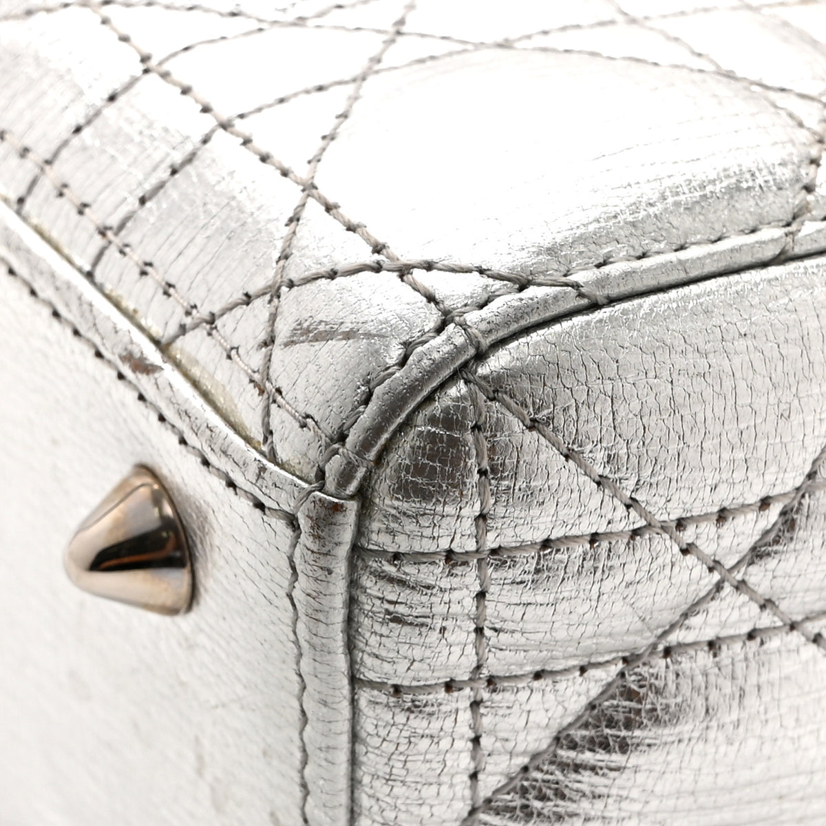 Metallic Grained Calfskin Cannage Small Lucky Badges My Lady Dior Silver