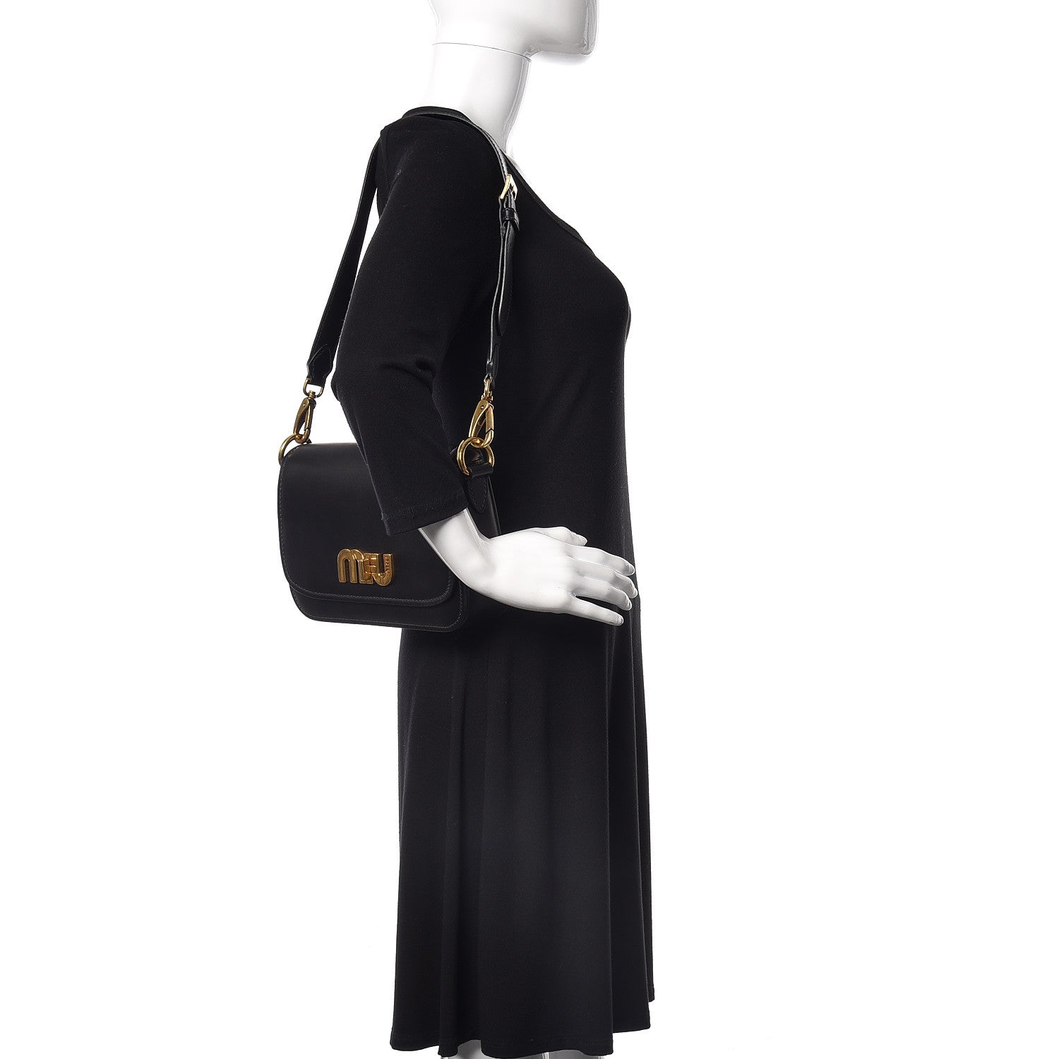 Miu Miu City Calf Logo Shoulder Bag Black 2 of 10