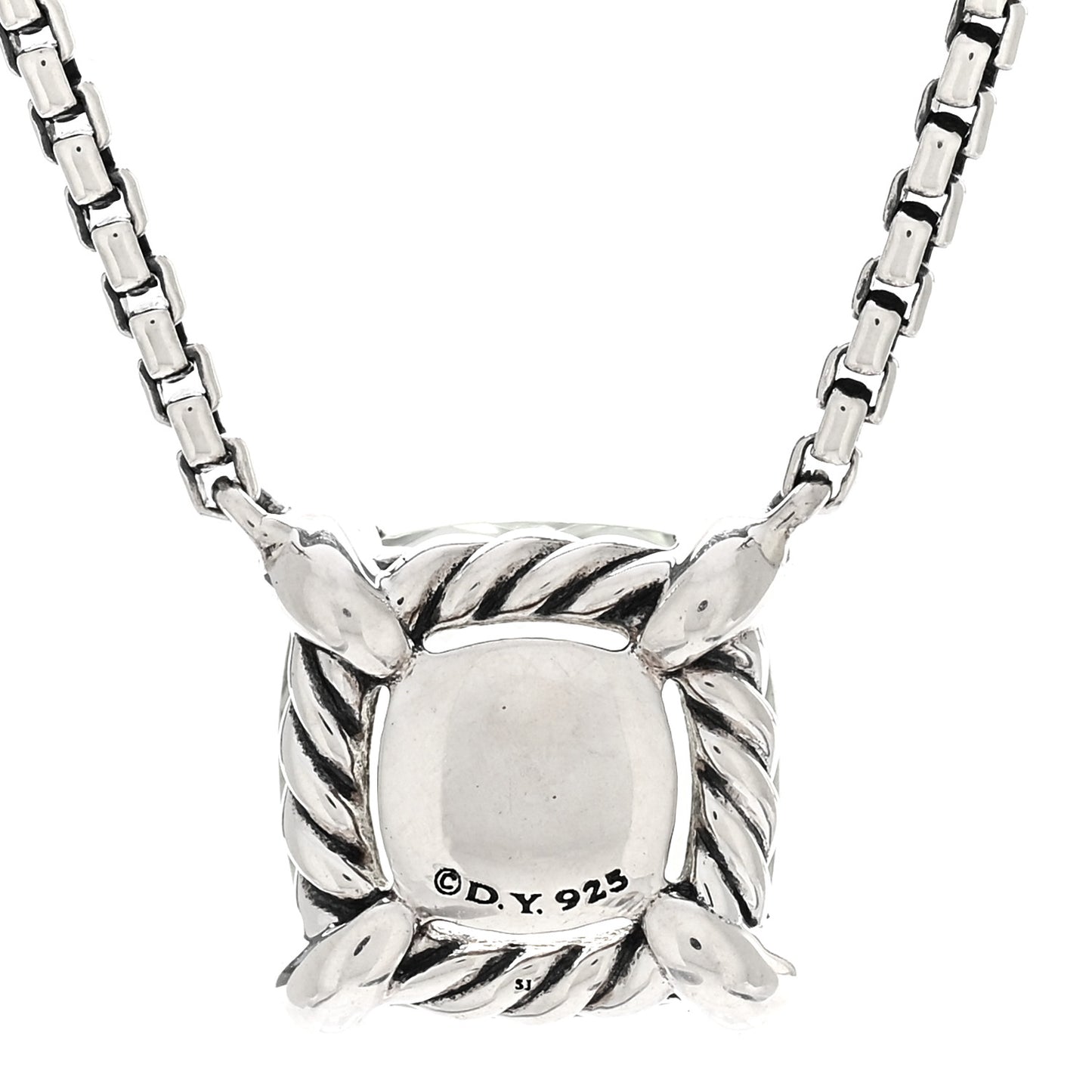 Sterling Silver Diamond Prasiolite 9mm Petite Chatelaine Pendant Necklace