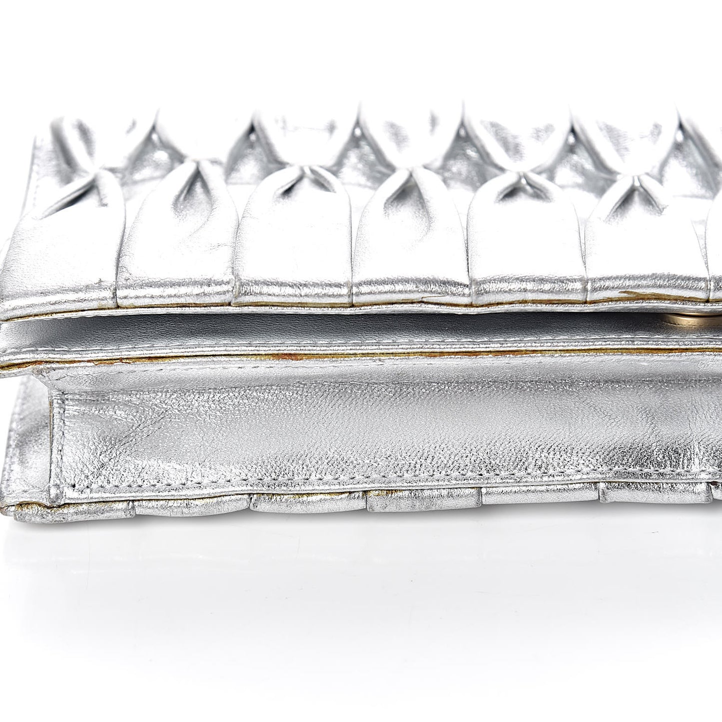 Metallic Lambskin Chain Clutch Silver
