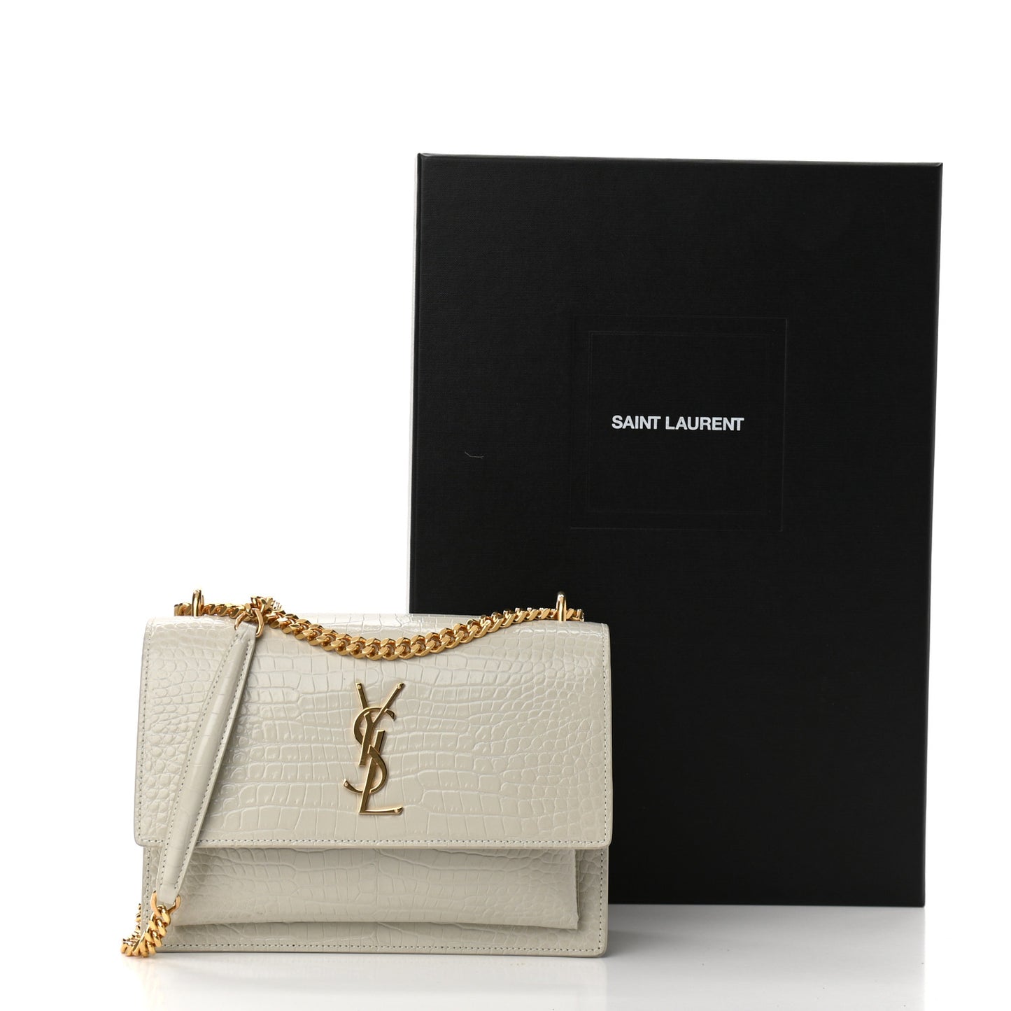 Calfskin Crocodile Embossed Medium Monogram Sunset Blanc Vintage