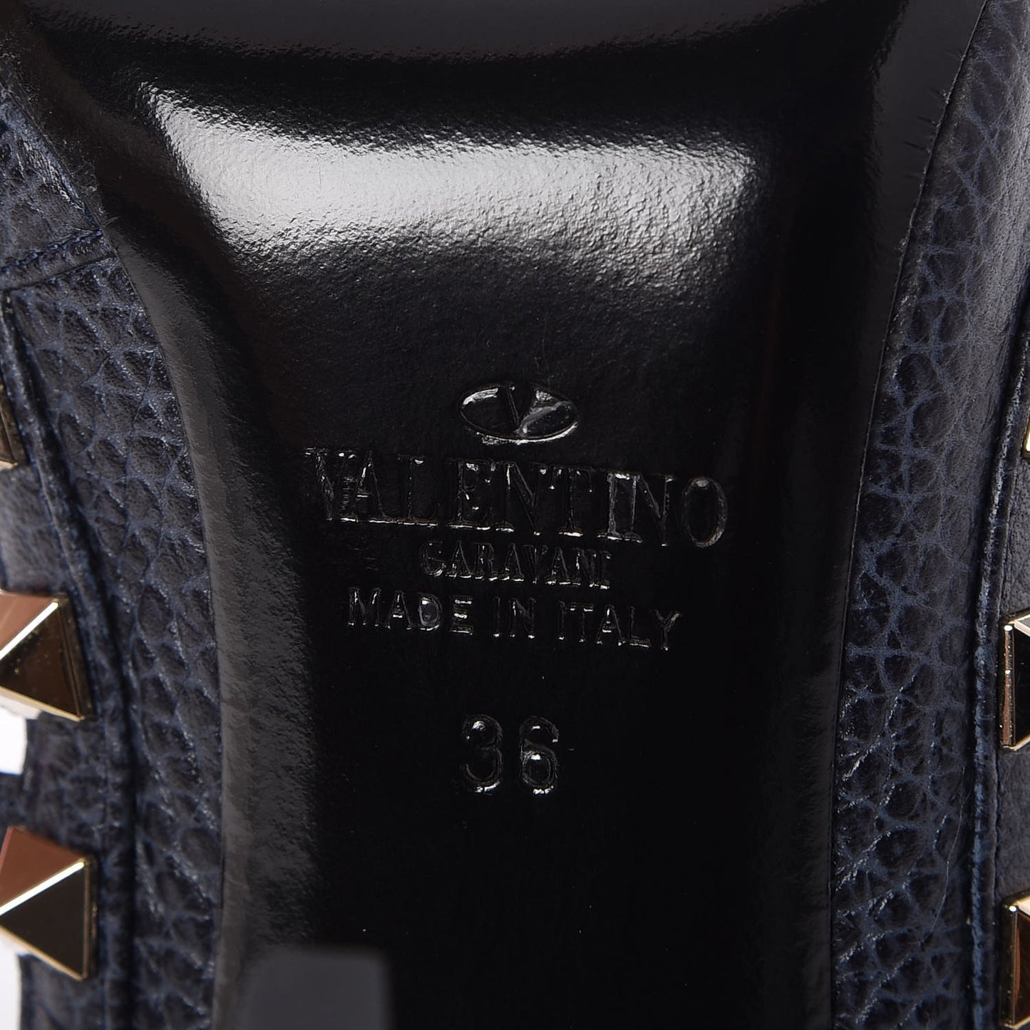 Pebbled Calfskin Rockstud Ankle Strap 100mm Pumps 36 Deep Denim