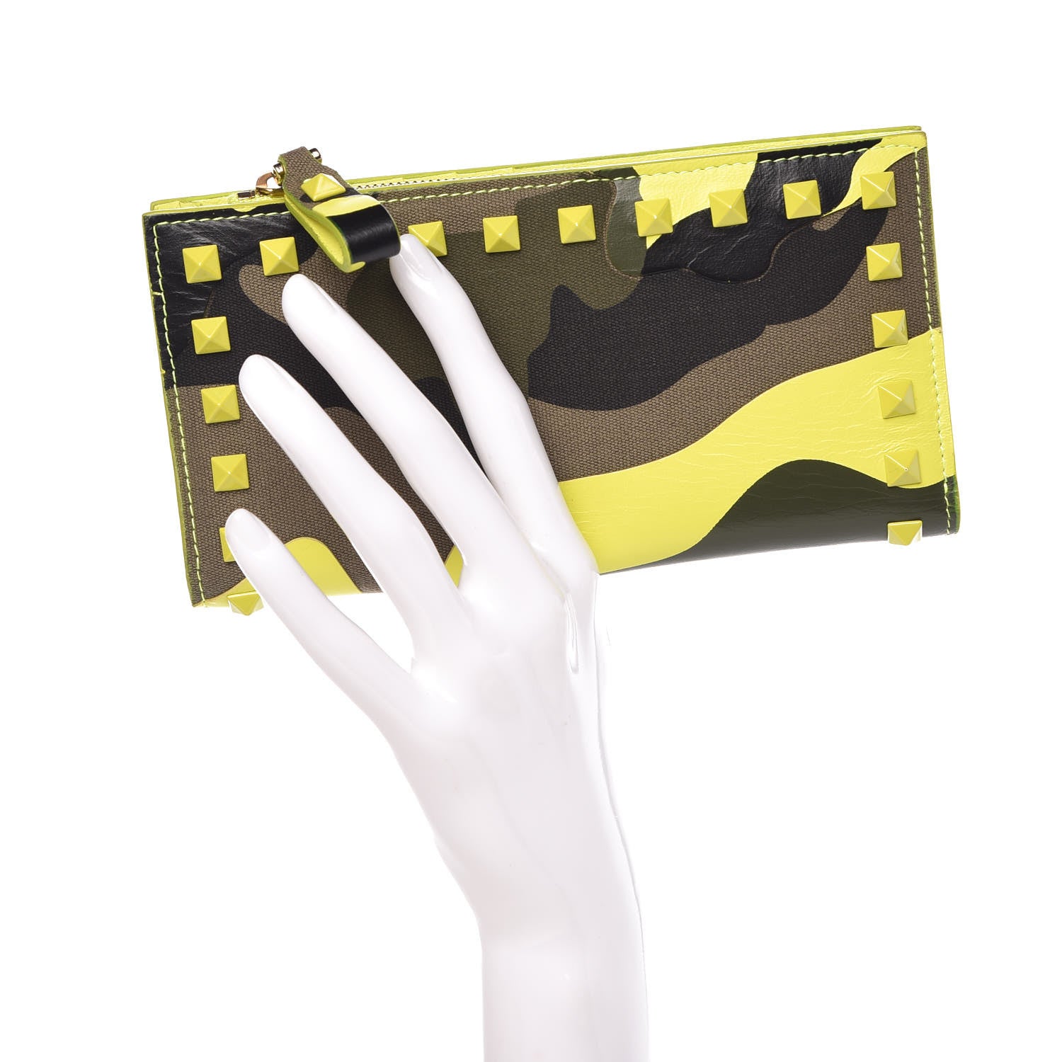 Valentino Garavani Nappa Canvas Camouflage Rockstud Continental Wallet Yellow 1 of 14