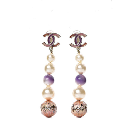 Chanel Pearl Enamel Korean Garden CC Clip On Earrings Gold Pink Multicolor 1 of 8