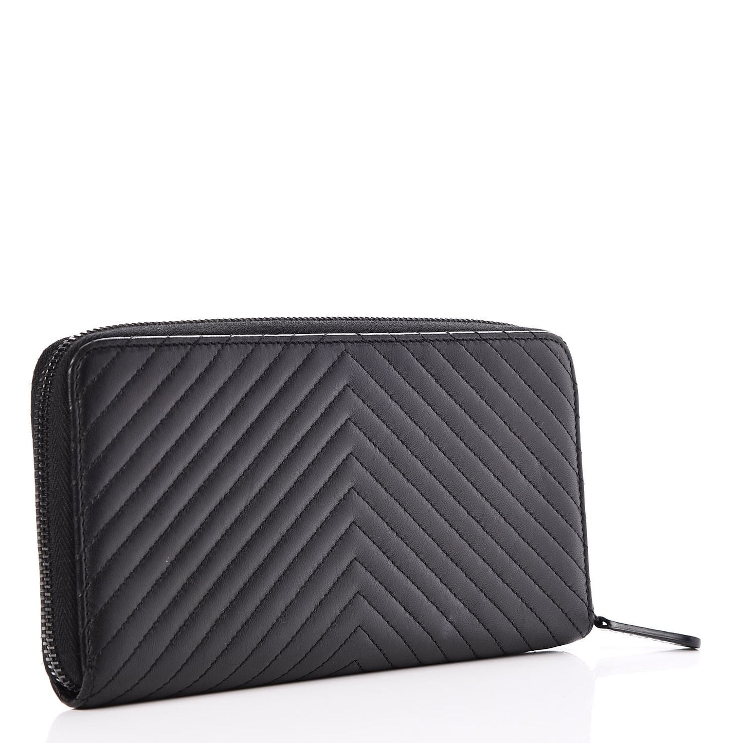 Lambskin Chevron Quilted Zip Around Wallet So Black