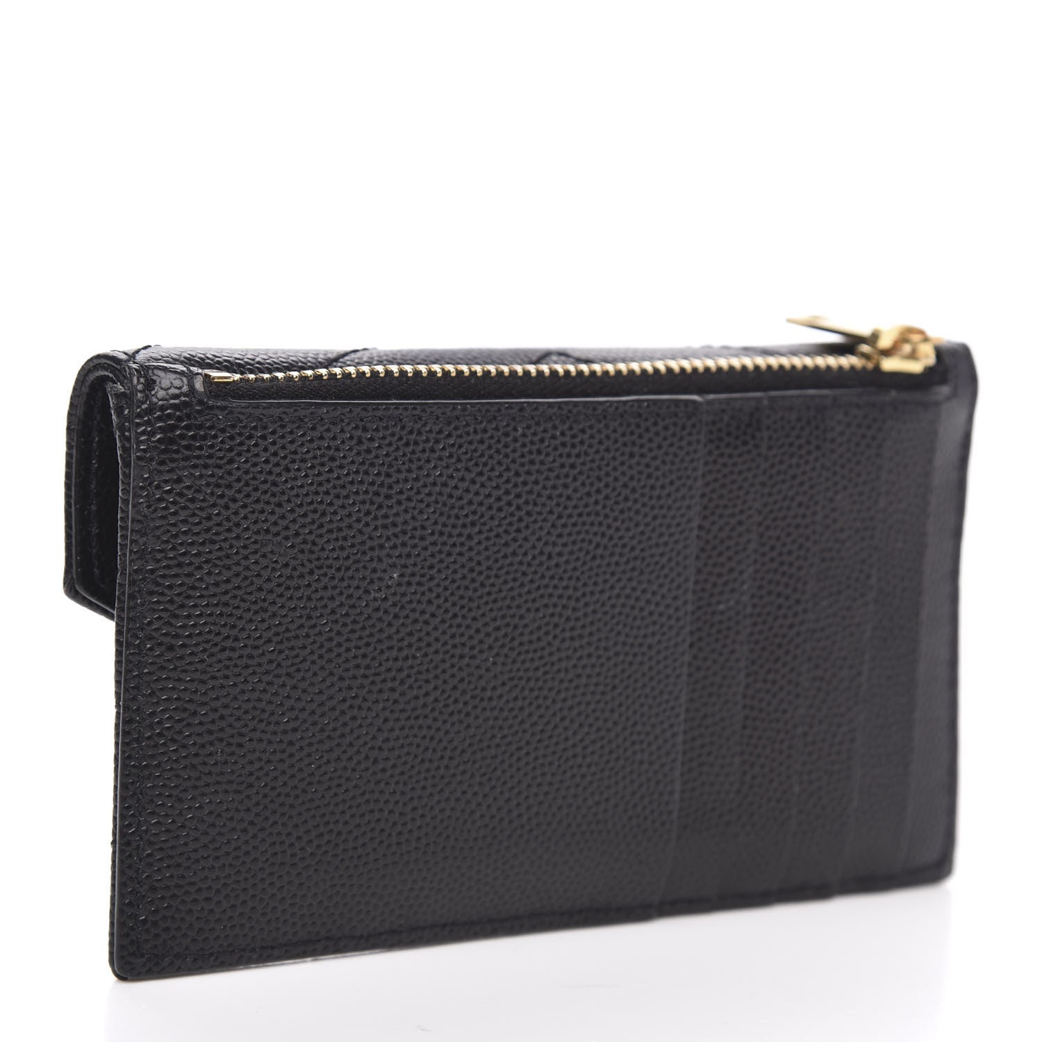 Saint Laurent Grain De Poudre Matelasse Chevron Monogram Compact Wallet Black 3 of 7
