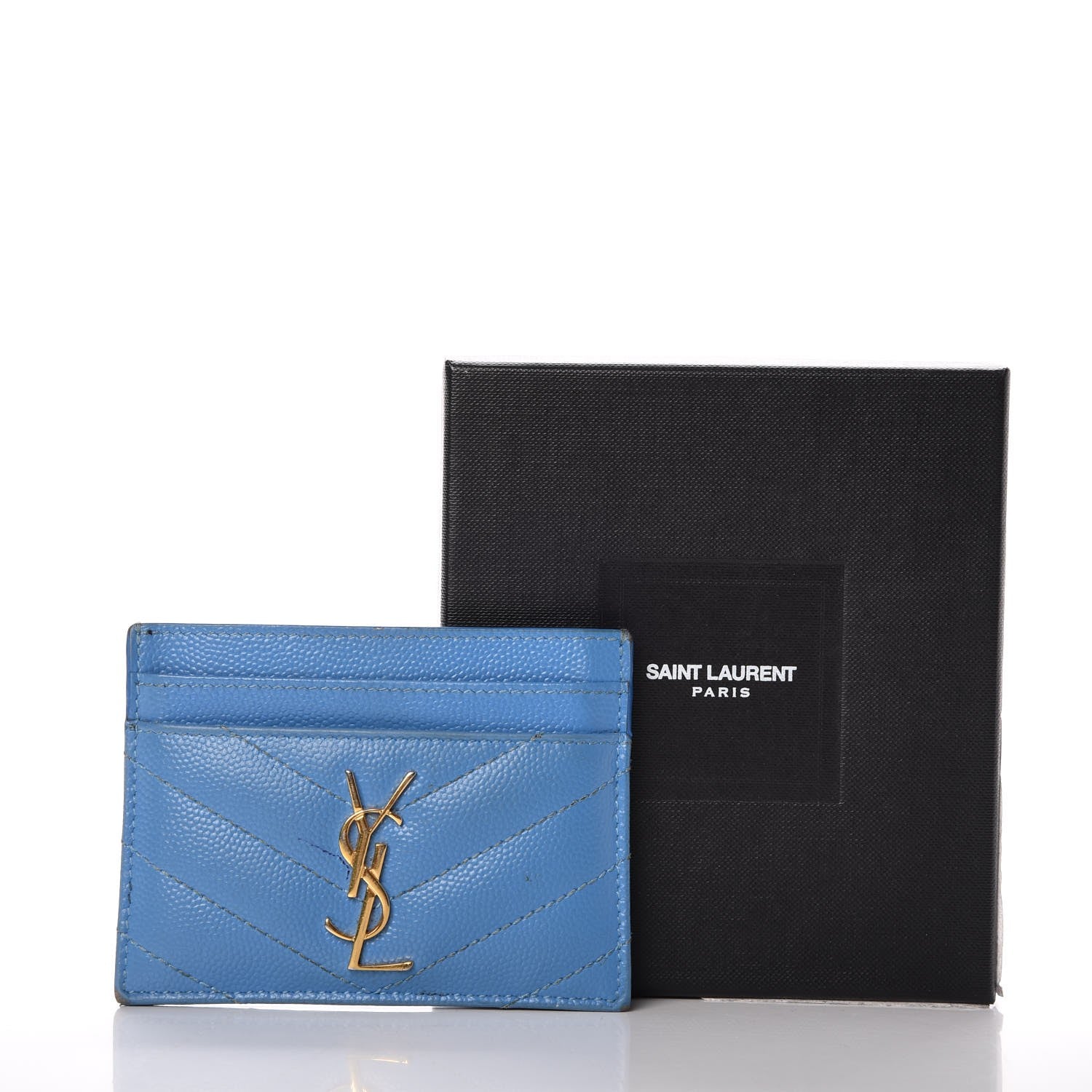 Saint Laurent Grain De Poudre Matelasse Monogram Credit Card Case Blue Clair 13 of 13