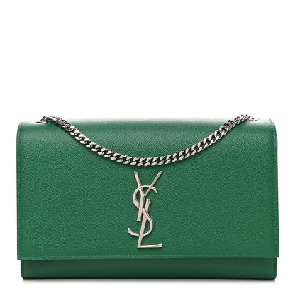 Saint Laurent Grain De Poudre Medium Classic Monogram Kate Satchel Green 1 of 10