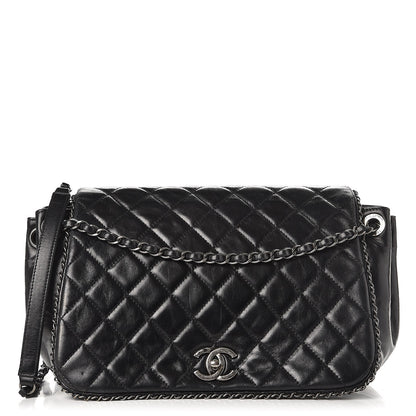 Chanel Glazed Calfskin Quilted Large CC Enchained Accordion Flap Black 1 of 8