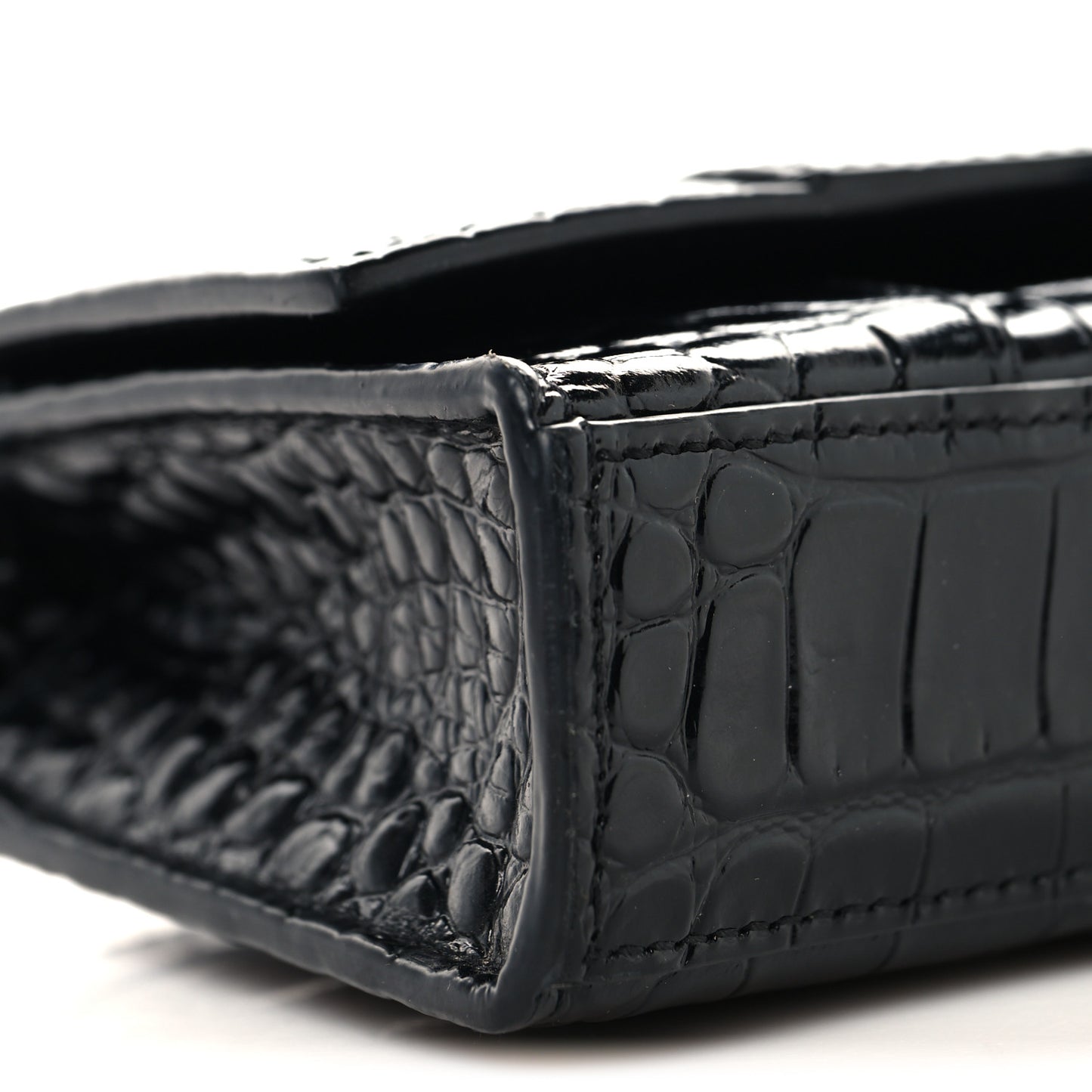 Shiny Calfskin Monochrome Crocodile Embossed Hourglass Chain Bag Black