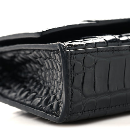 Balenciaga Shiny Calfskin Monochrome Crocodile Embossed Hourglass Chain Bag Black 8 of 10