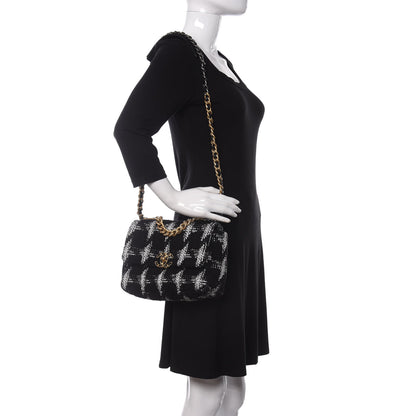 Chanel Tweed Quilted Medium Chanel 19 Flap Black White 2 of 11