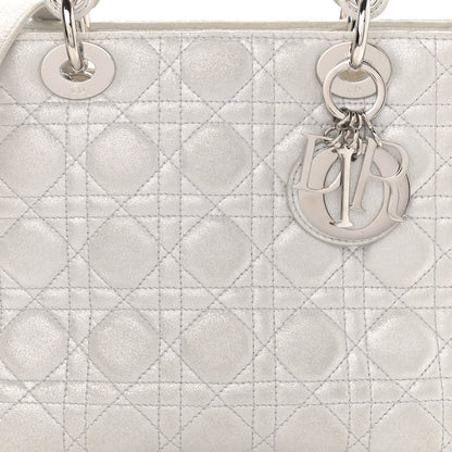 Christian Dior Metallic Lambskin Cannage Medium Lady Dior Silver 7 of 15