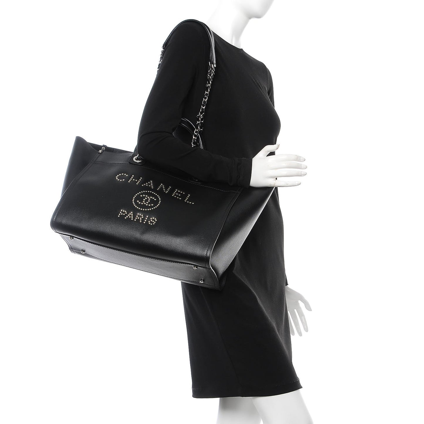 Caviar Large Studded Deauville Tote Black