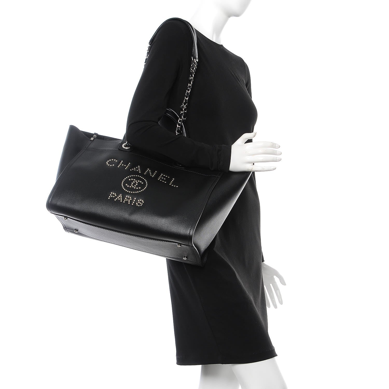 Chanel Caviar Large Studded Deauville Tote Black 2 of 9