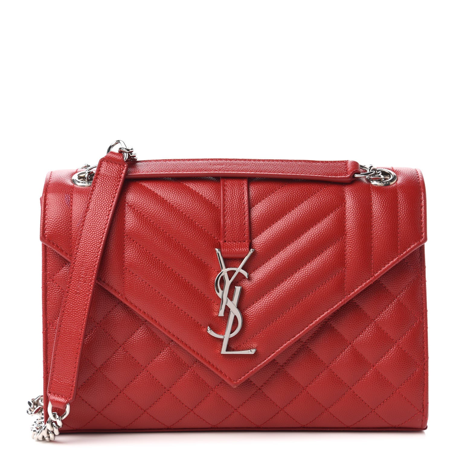 Saint Laurent Grain De Poudre Textured Mixed Matelasse Triquilt Medium Monogram Satchel New Red 1 of 10