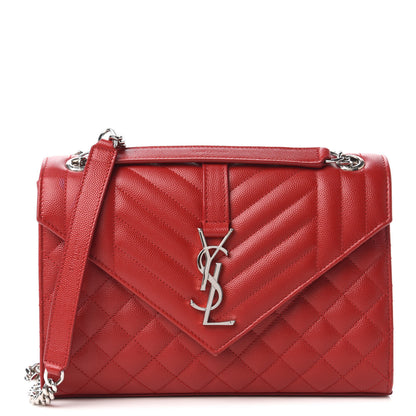 Saint Laurent Grain De Poudre Textured Mixed Matelasse Triquilt Medium Monogram Satchel New Red 1 of 10