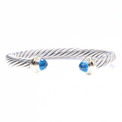 David Yurman Sterling Silver and 14k Gold Topaz Cable Cuff 6 of 7