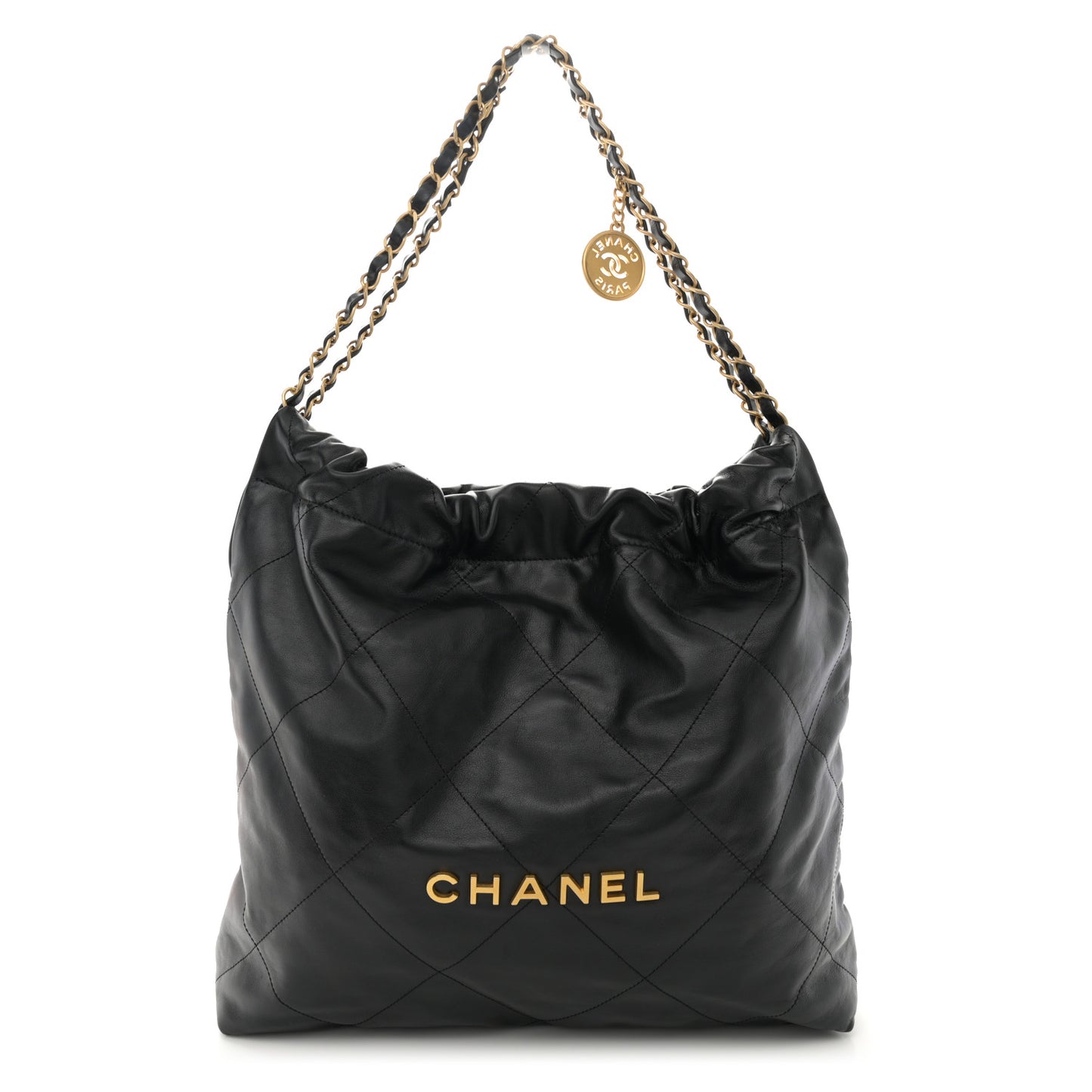 Shiny Calfskin Quilted Chanel 22 Black