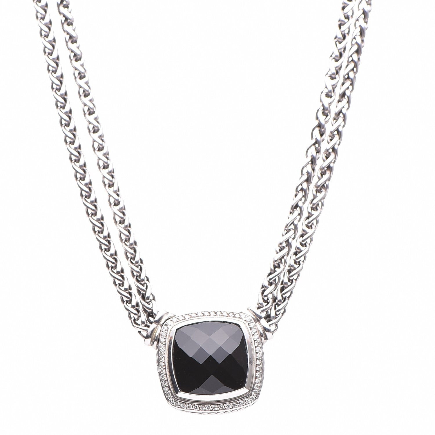 David Yurman Sterling Silver Diamond Black Onyx 19mm Albion Double Wheat Chain Necklace 9 of 15