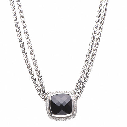 David Yurman Sterling Silver Diamond Black Onyx 19mm Albion Double Wheat Chain Necklace 9 of 15
