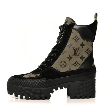 Louis Vuitton Suede Monogram Laureate Platform Desert Boots 39.5 Kaki Black 1 of 9