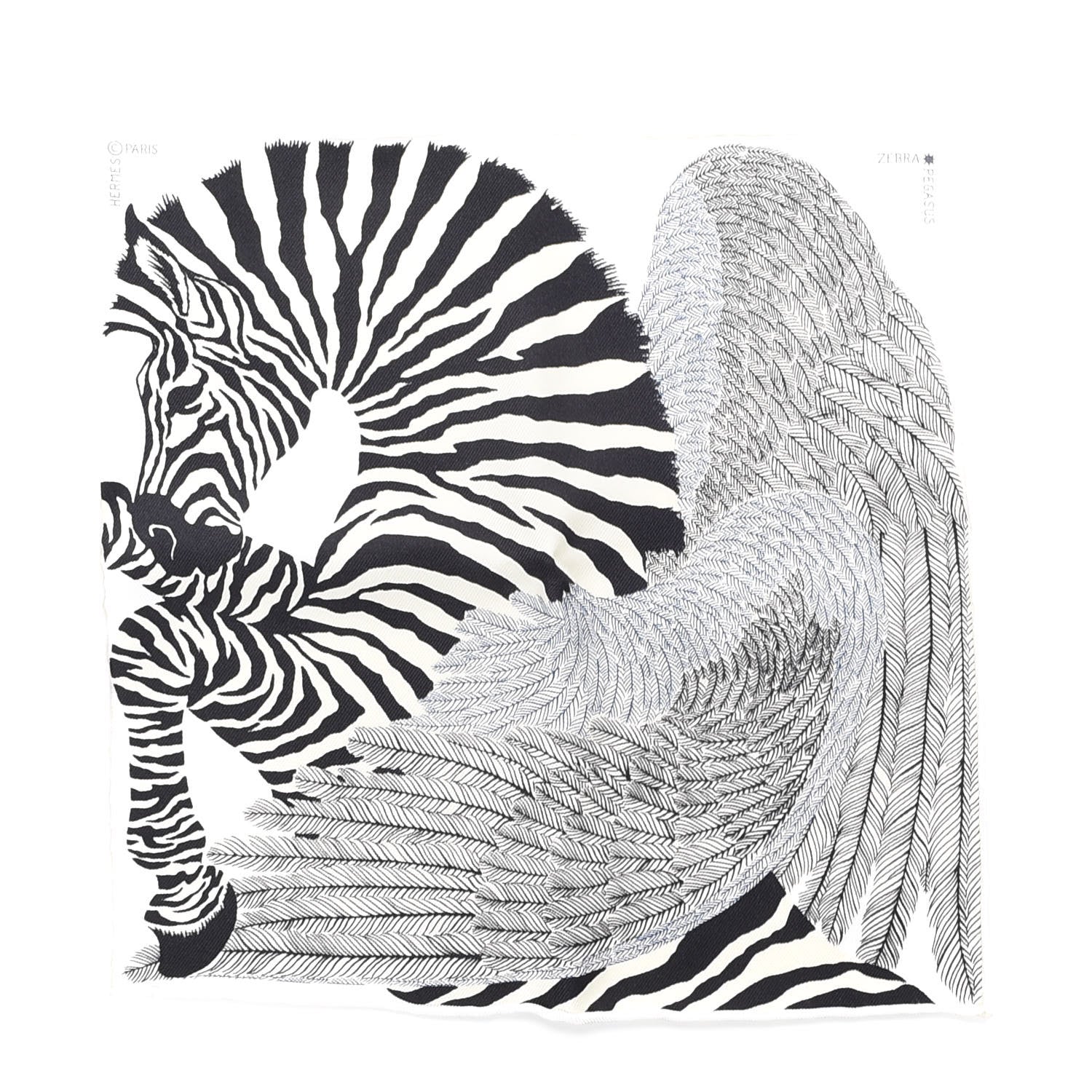 Hermes Silk Zebra Pegasus Nano Scarf 20 Black White 1 of 4