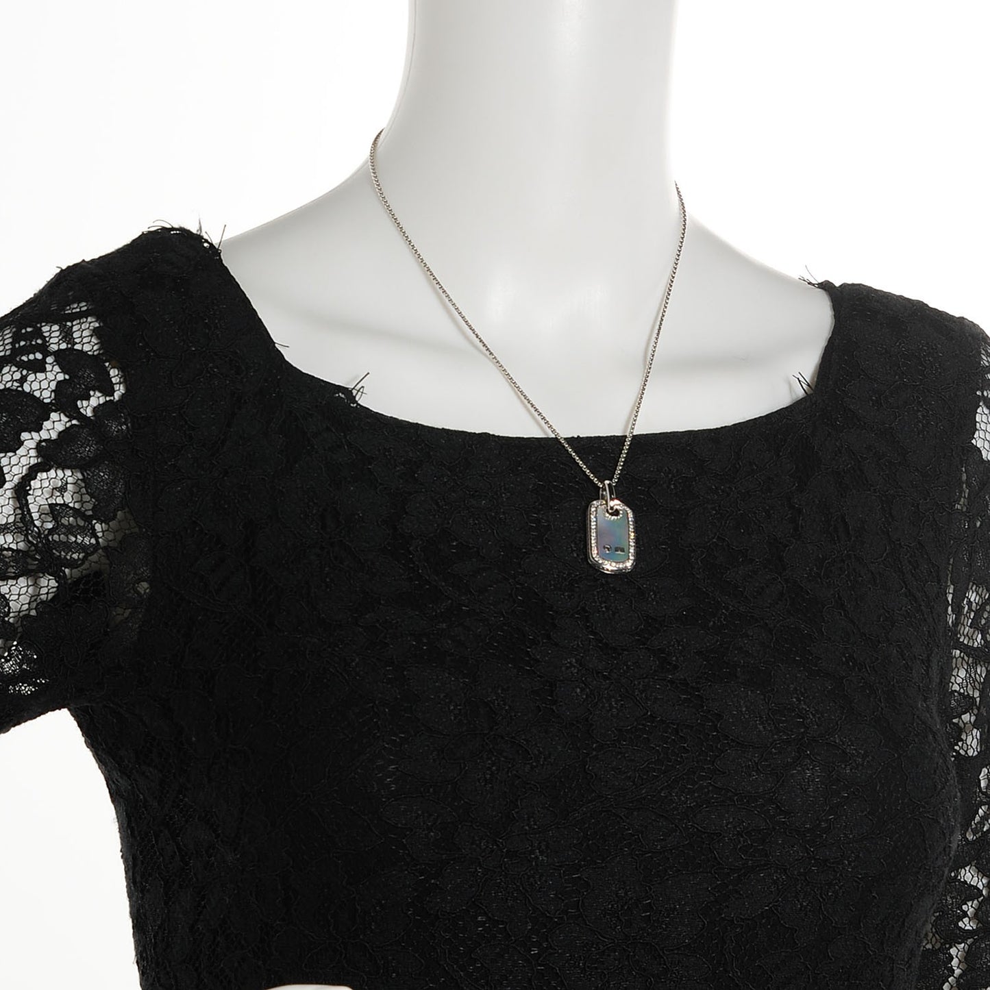 Sterling Silver Mother Of Pearl Diamond Small Dog Tag Necklace
