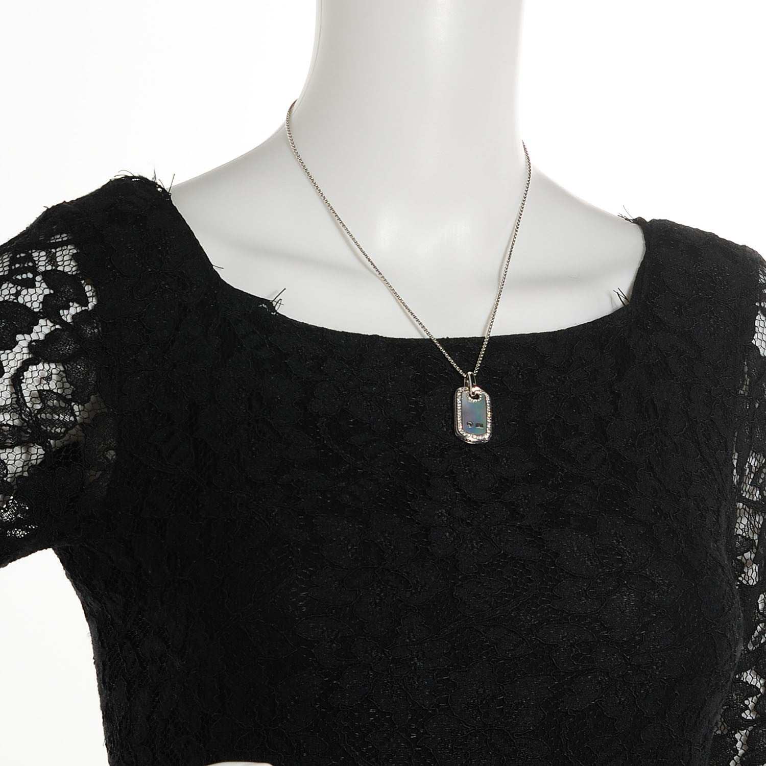 David Yurman Sterling Silver Mother Of Pearl Diamond Small Dog Tag Necklace 2 of 4