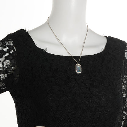 David Yurman Sterling Silver Mother Of Pearl Diamond Small Dog Tag Necklace 2 of 4