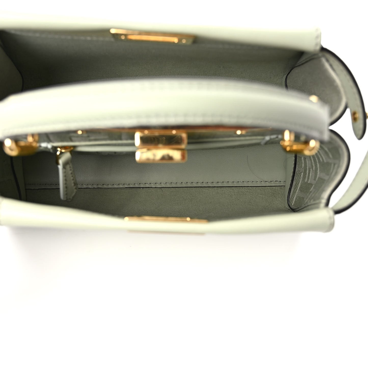 Vitello Seta Canvas FF Embroidered Mini Peekaboo Iconic Satchel Green Tea