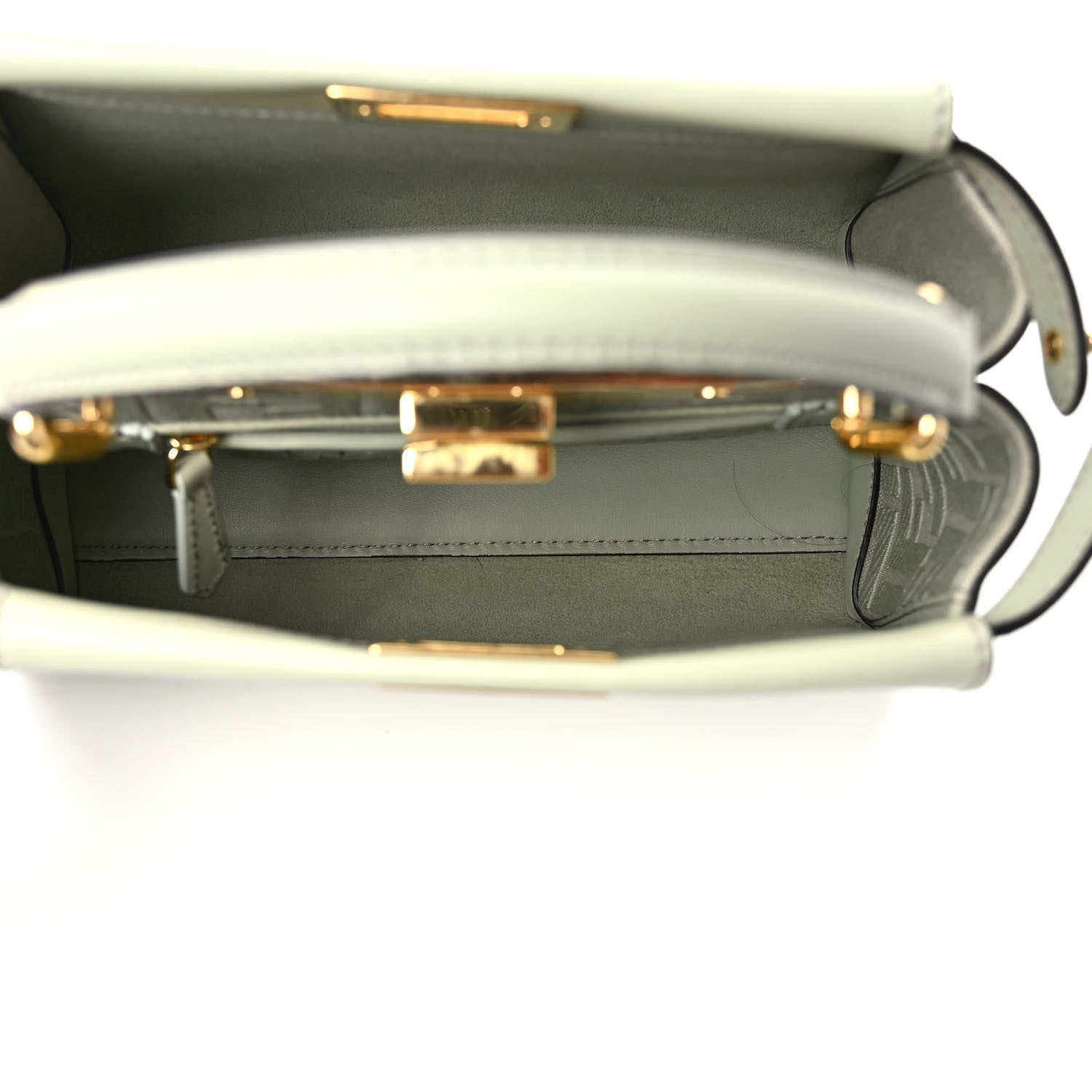 Fendi Vitello Seta Canvas FF Embroidered Mini Peekaboo Iconic Satchel Green Tea 5 of 8