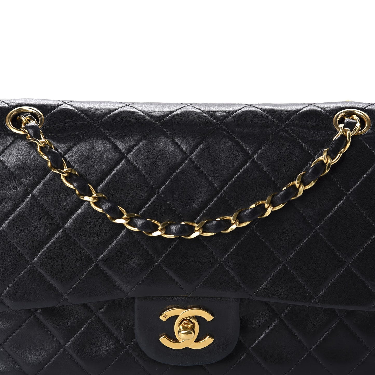 Lambskin Quilted Medium Double Flap Black