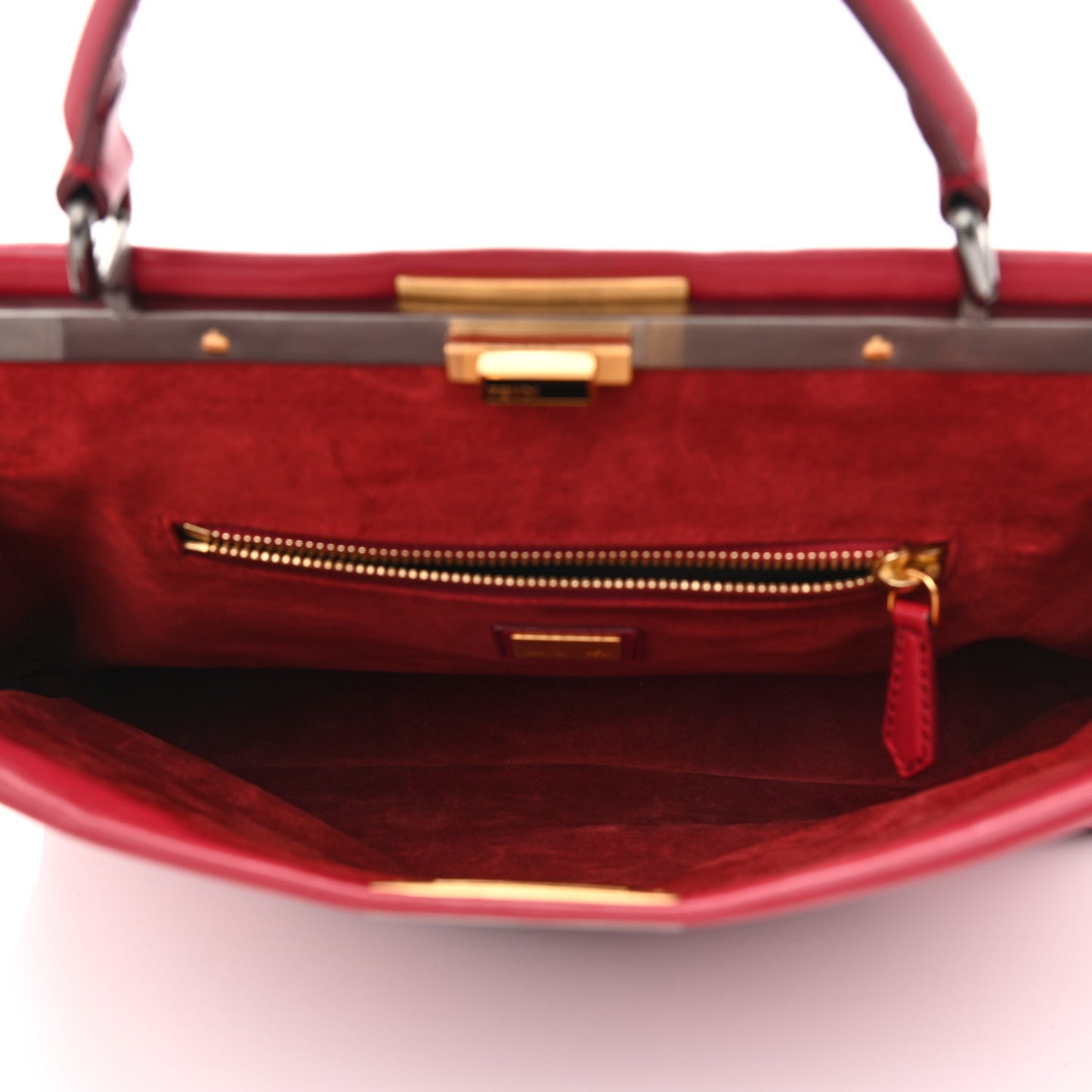Vitello Suede Large Peekaboo Iconic Satchel Rubino Peonia