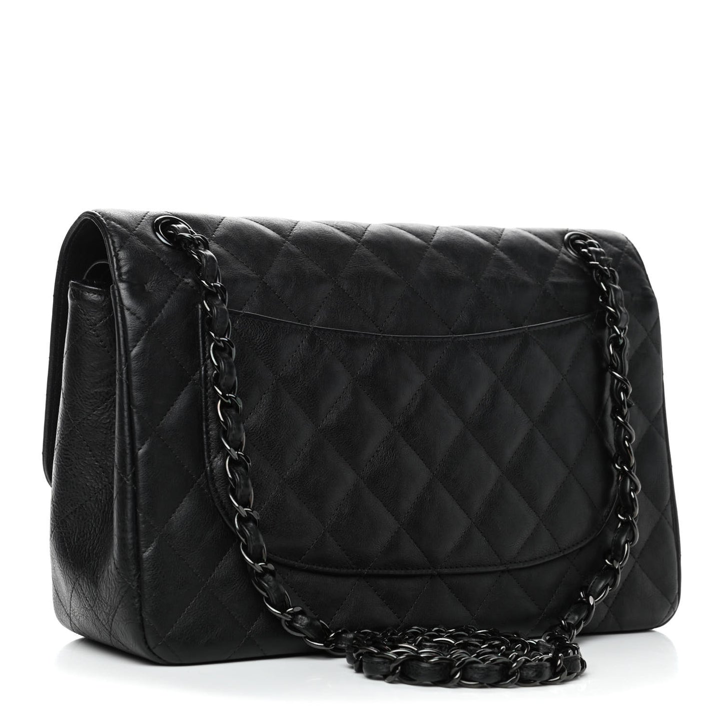 Crumpled Calfskin Quilted Jumbo Double Flap So Black