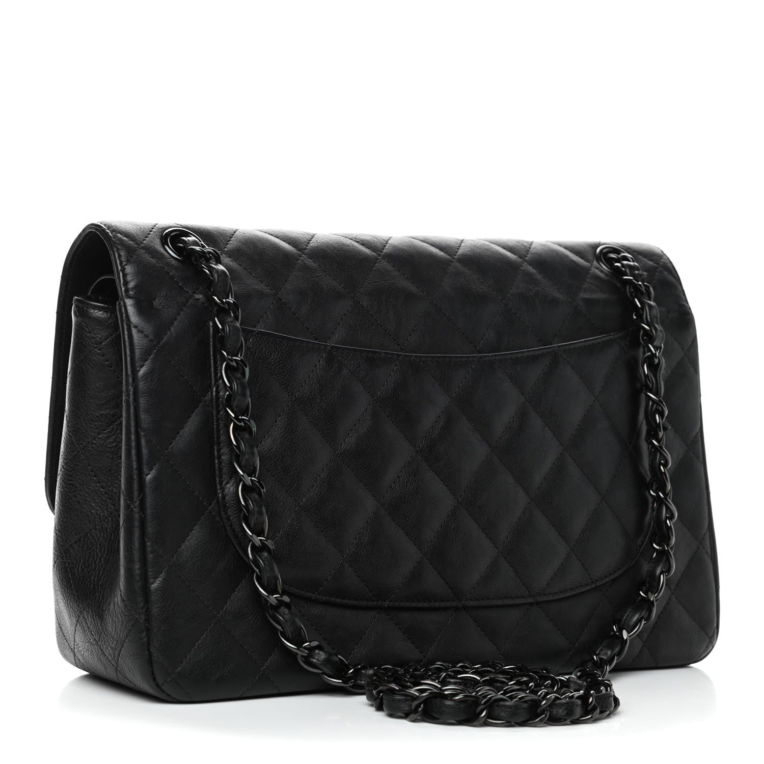 Chanel Crumpled Calfskin Quilted Jumbo Double Flap So Black 2 of 5