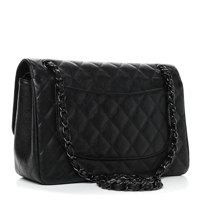 Chanel Crumpled Calfskin Quilted Jumbo Double Flap So Black 2 of 5