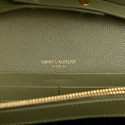 Saint Laurent Grain De Poudre Matelasse Chevron Monogram Chain Wallet Pistachio 6 of 7