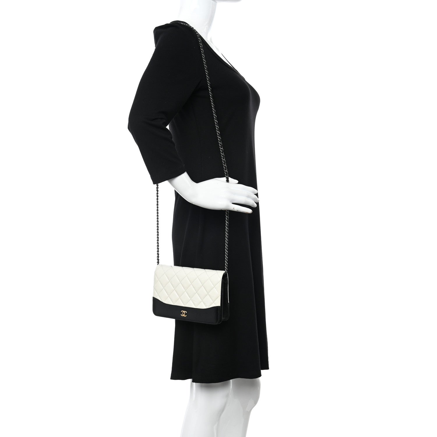 Chanel Aged Calfskin Quilted Gabrielle Wallet On Chain WOC White Black 2 of 14