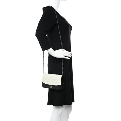 Chanel Aged Calfskin Quilted Gabrielle Wallet On Chain WOC White Black 2 of 14
