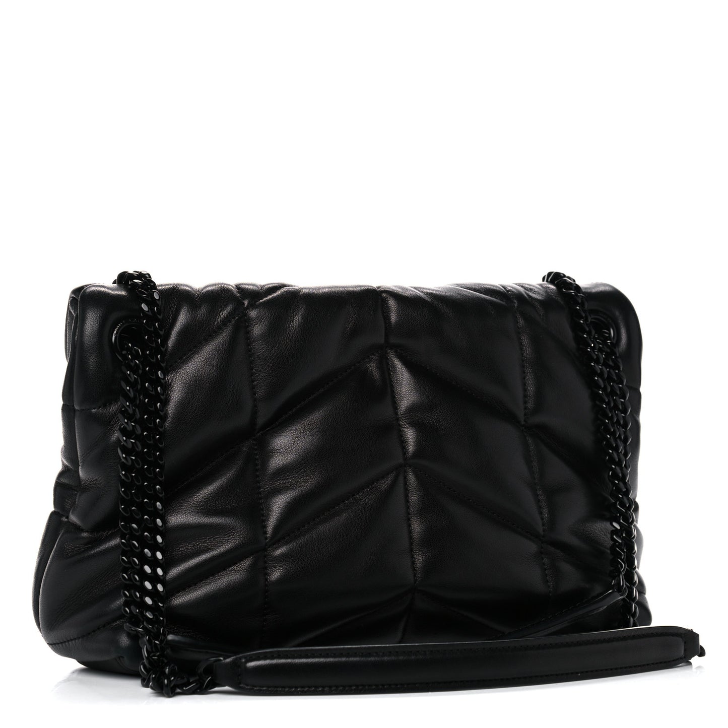 Lambskin Quilted Small Loulou Puffer Monogram Chain Satchel Black