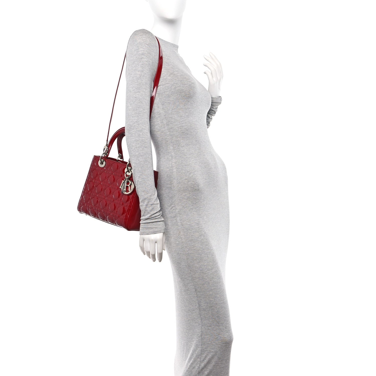 Christian Dior Patent Cannage Medium Lady Dior Burgundy Red 2 of 11