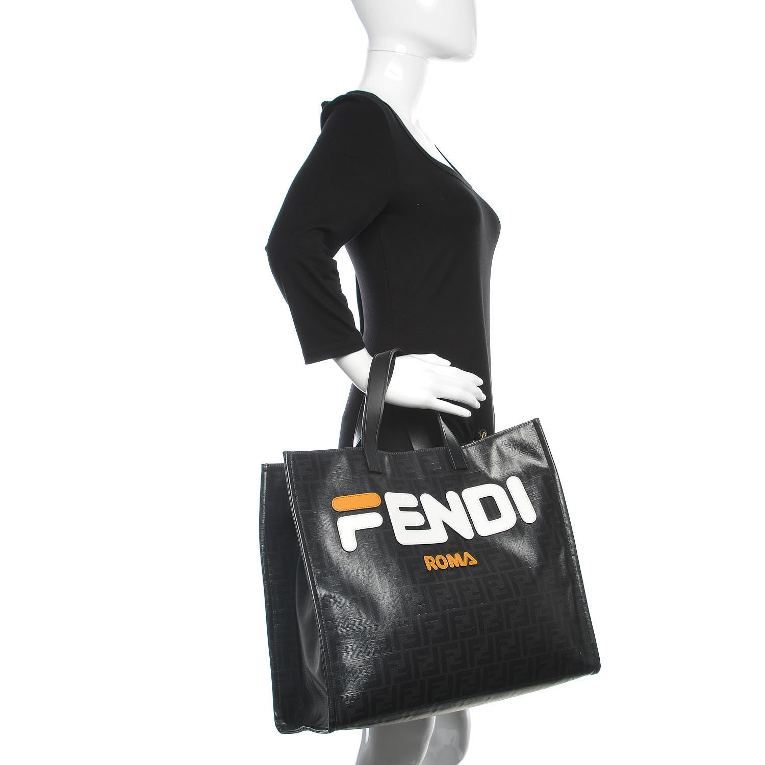 Fendi X FILA Glazed Fabric FF 1974 Mania Shopping Tote Bag Black White 2 of 13